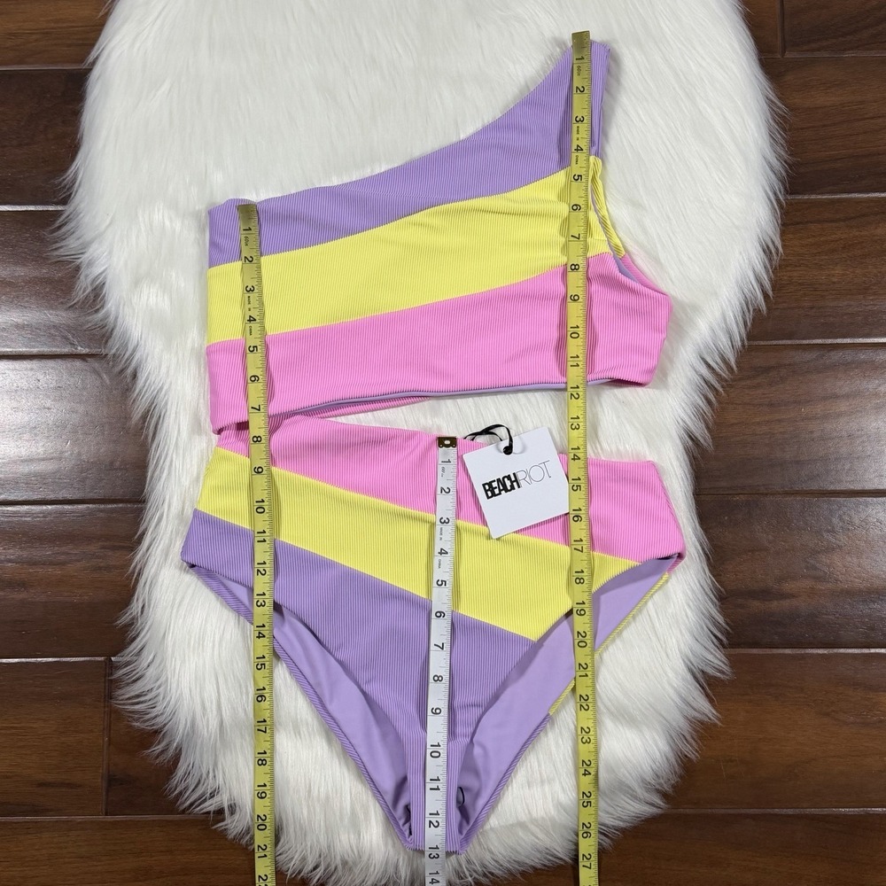 Beach Riot Womens Size Large Pink Yellow Purple Joyce Cut Out One Piece Swimsuit - Picture 4 of 11